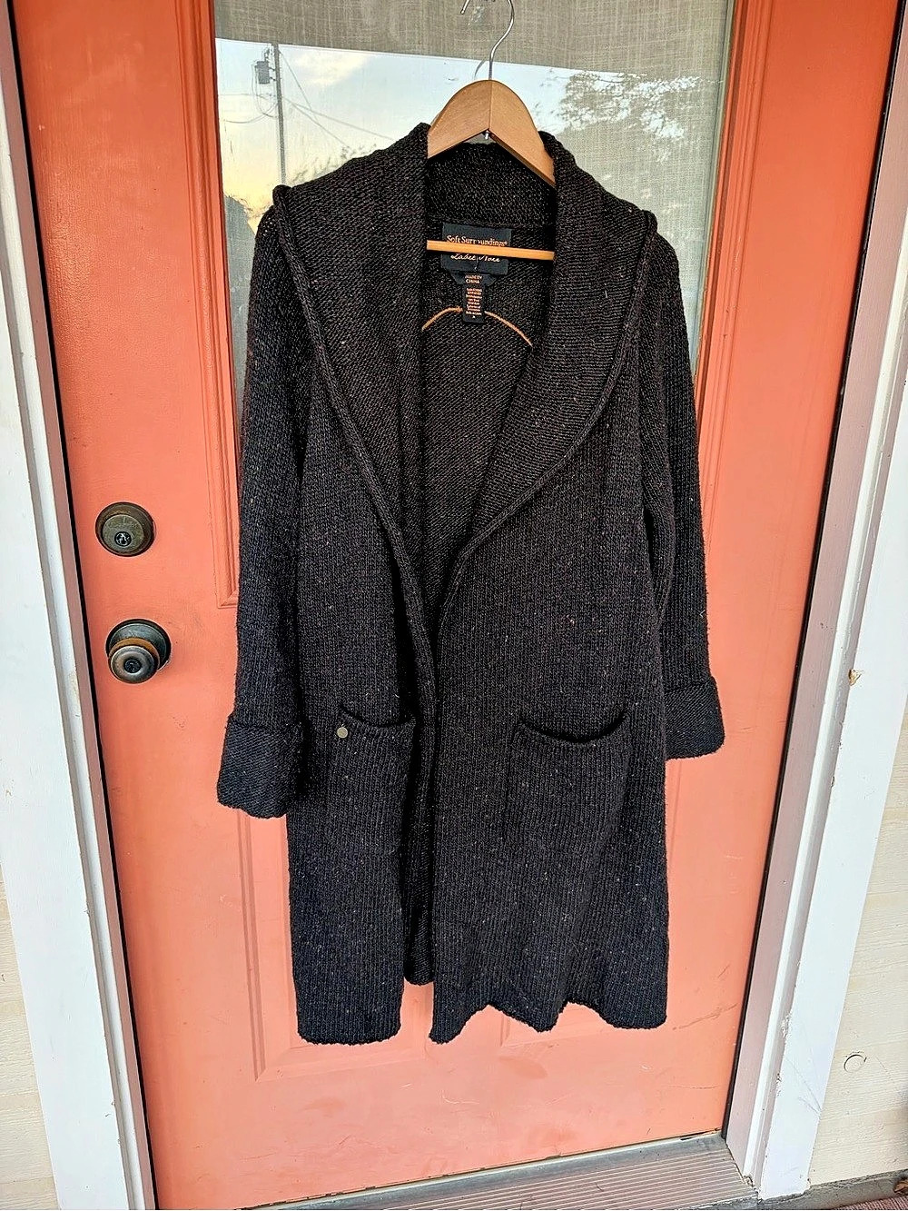 Soft Surroundings Long cardigan coat Embroidered Back Long Cardigan Size Medium